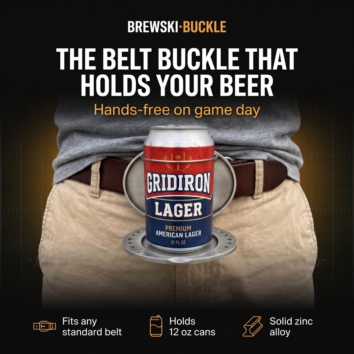 Brewski Buckle, the belt buckle that holds your beer
