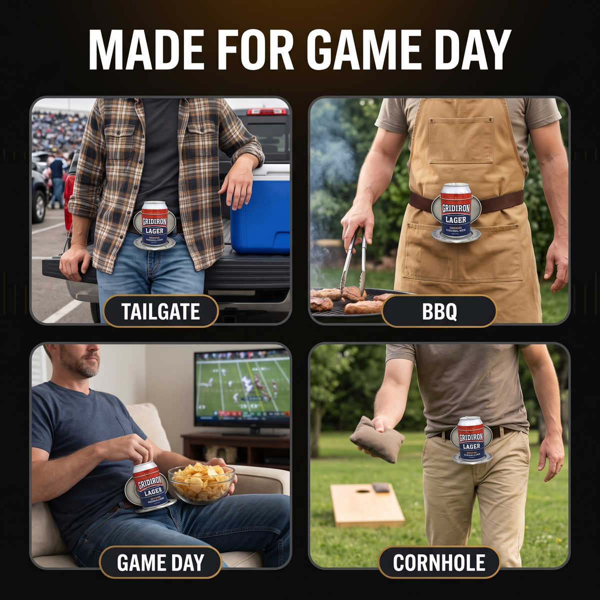 Made for game day: tailgate, BBQ, game day and cornhole