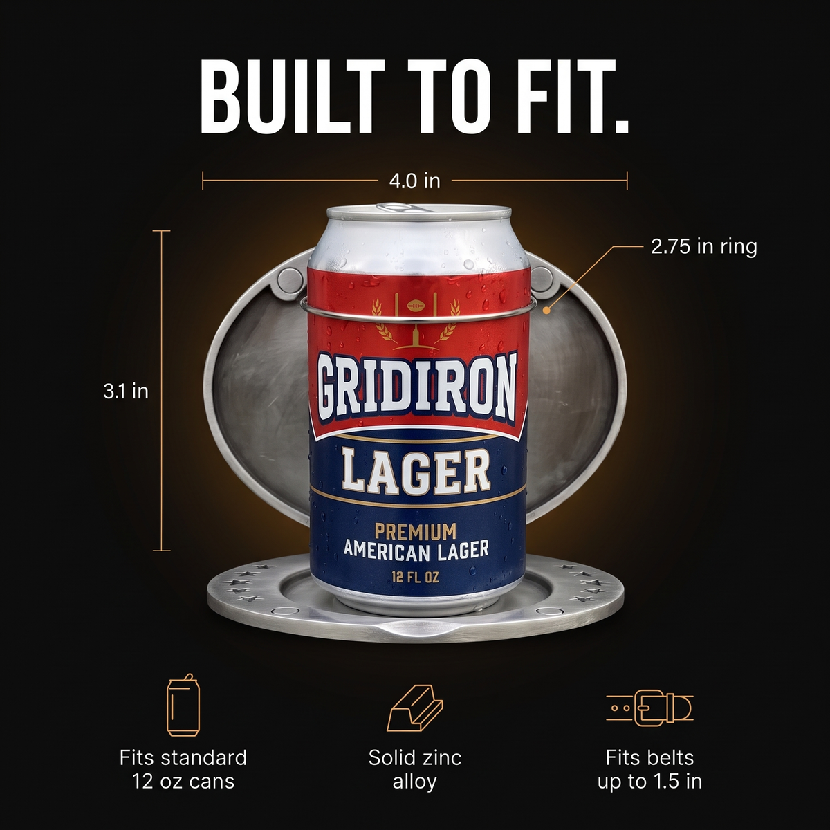 Brewski Buckle dimensions: 4 x 3.1 inches, 2.75 inch can ring